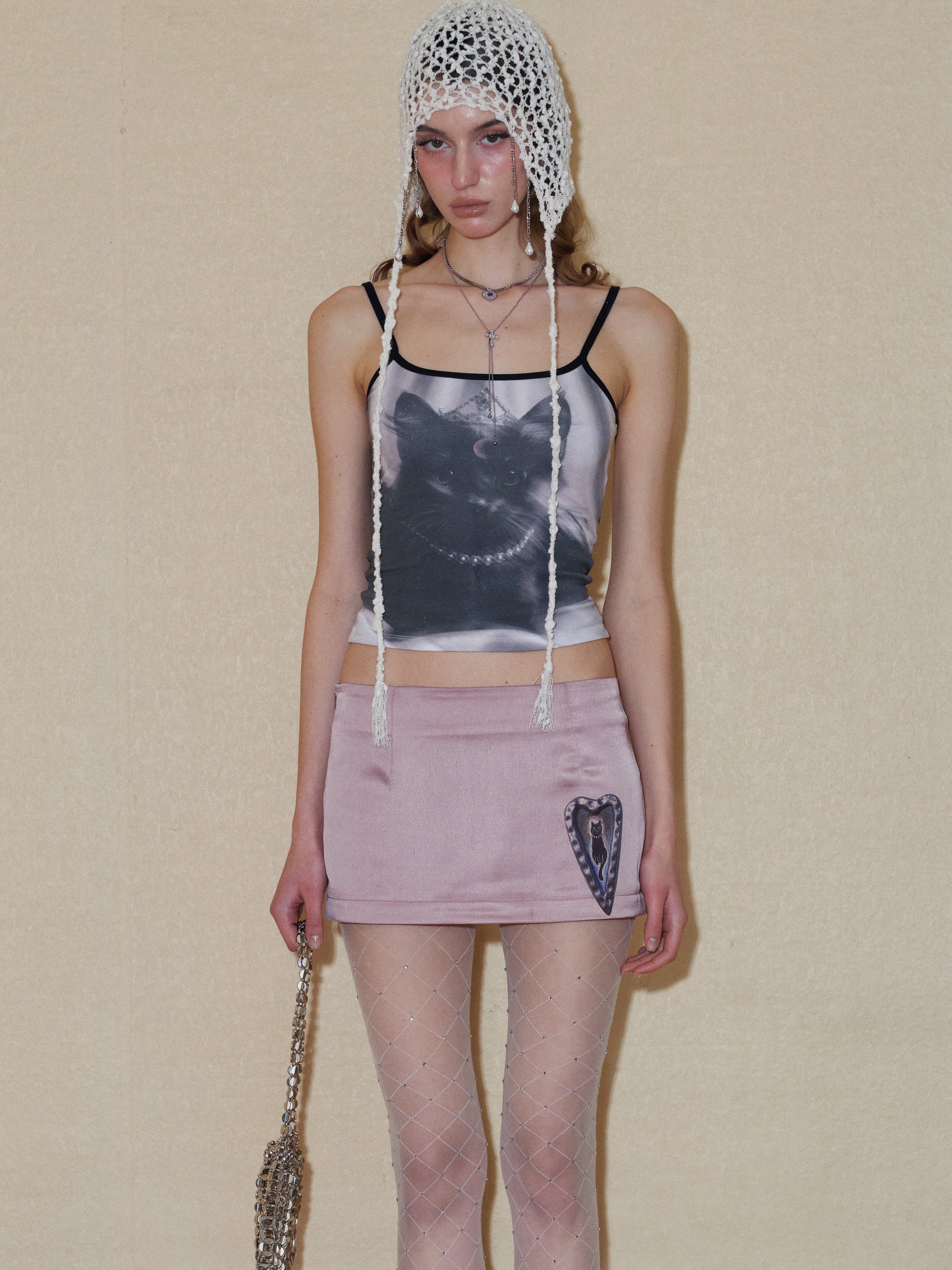 PROD 2024 Pre-spring One Size / cream / In-stock Hollow Knit Hat/Neck gaiter with Pendant