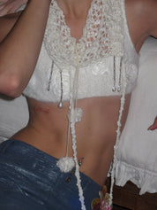 PROD 2024 Pre-spring One Size / cream / In-stock Hollow Knit Hat/Neck gaiter with Pendant