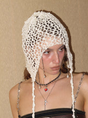 PROD 2024 Pre-spring One Size / cream / In-stock Hollow Knit Hat/Neck gaiter with Pendant