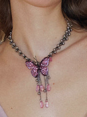 PROD 2024 Pre-spring One Size / Pink / In-stock Twinkling Butterfly Necklace