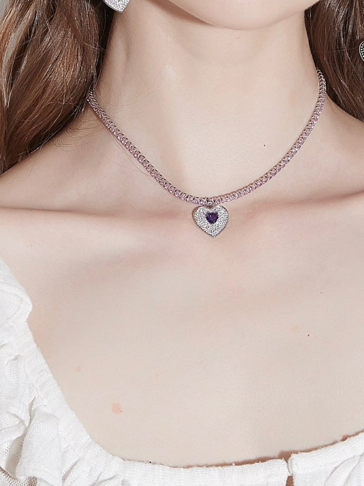  In-stock Shiny Heart Y2K Cubic Zirconia Necklace