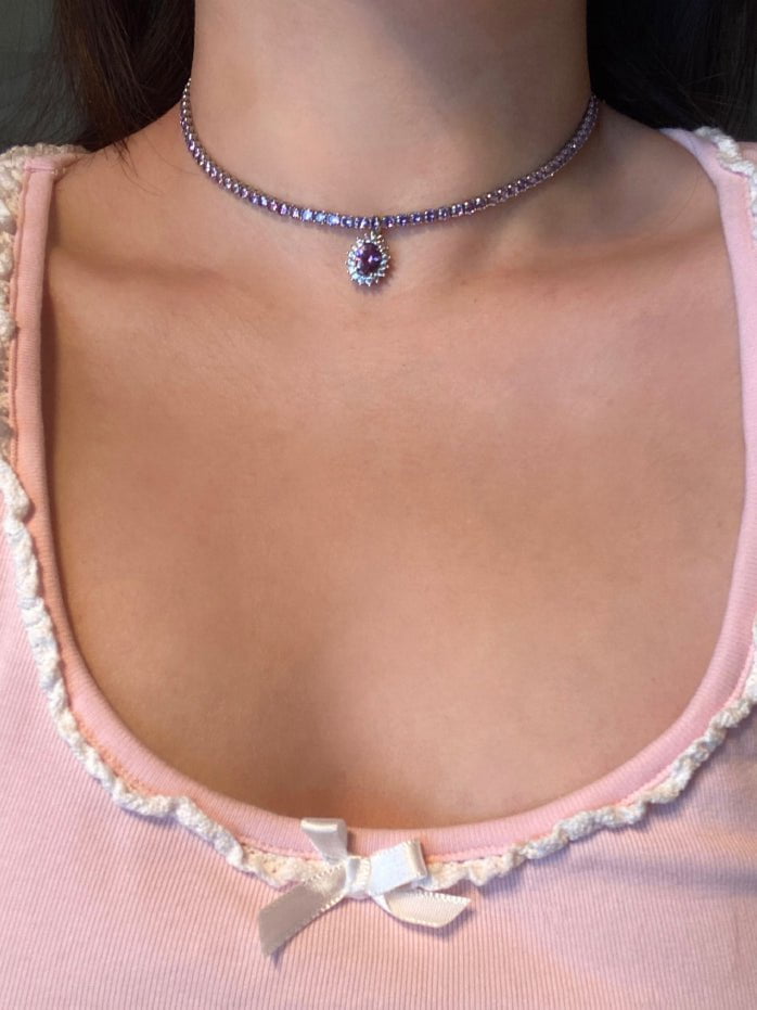  In-stock Shiny Purple Cubic Zirconia Necklace