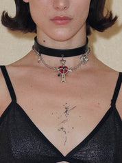 PROD 2024 Pre-spring One Size / Red Heart / In-stock Punk Velvet Red Heart Faux Leather dainty Choker