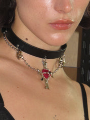PROD 2024 Pre-spring One Size / Red Heart / In-stock Punk Velvet Red Heart Faux Leather dainty Choker