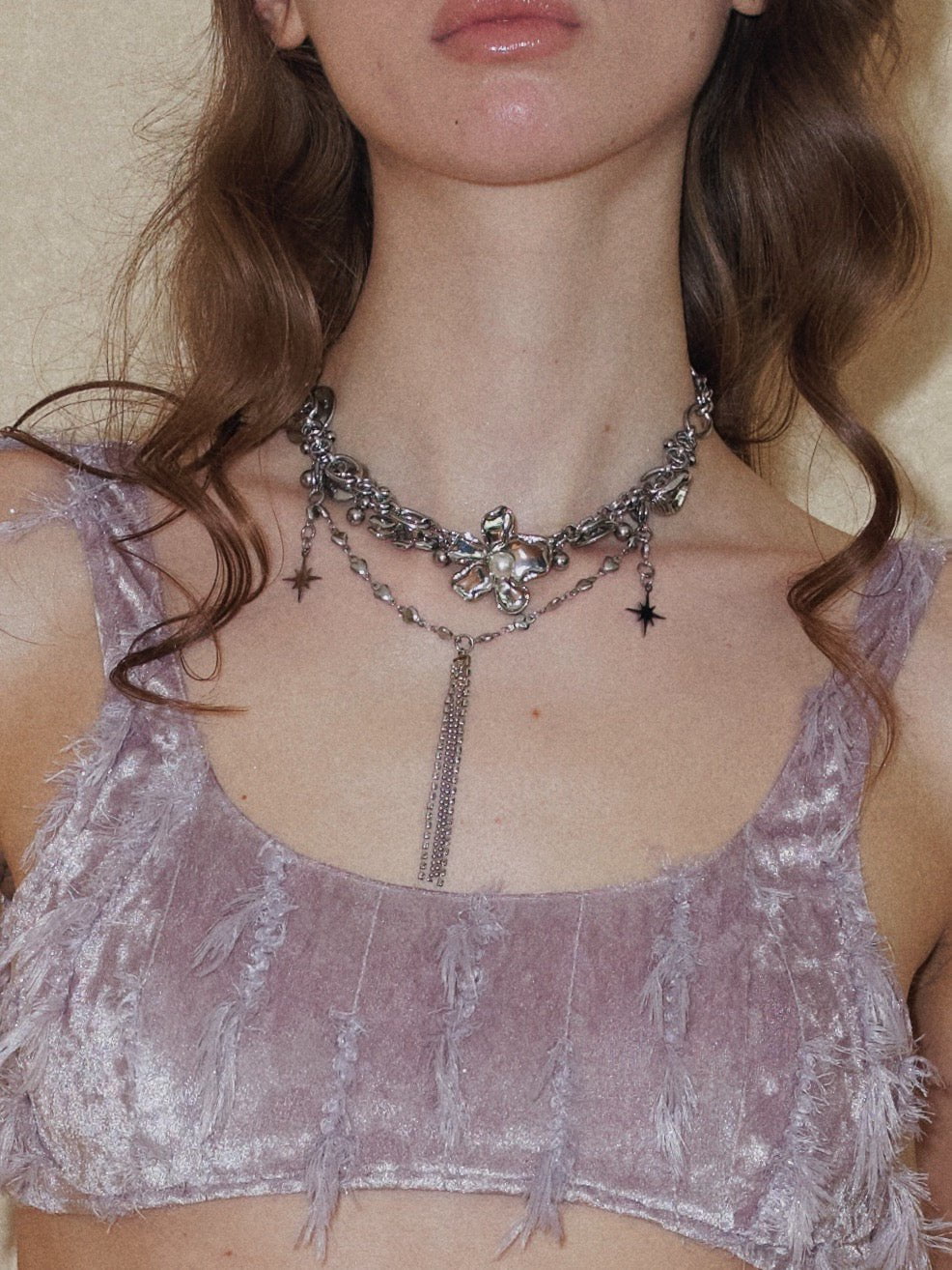 PROD 2024 Pre-spring One Size / Silver / In-stock Multilayer Metal Necklace