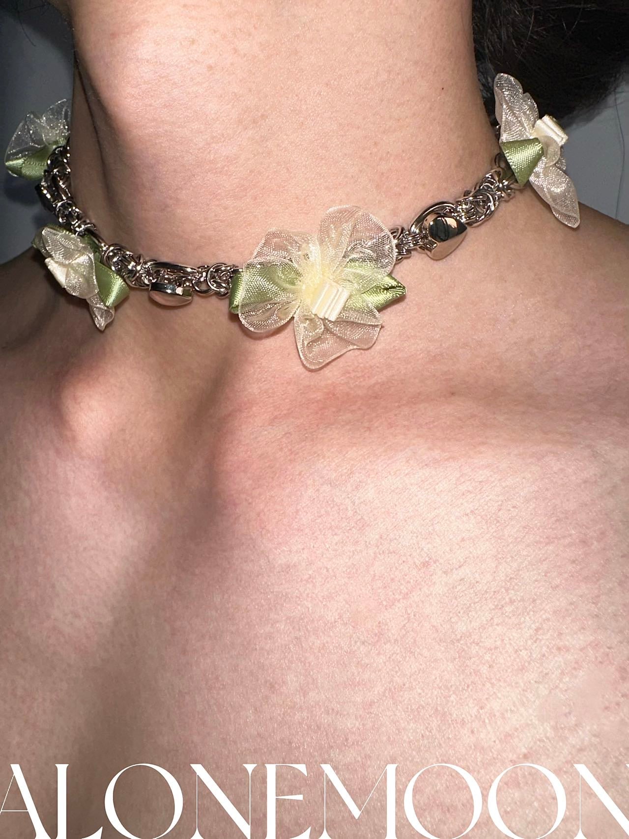 PROD 2024 Pre-spring One Size / Silver / In-stock Y2K Organza Flower Necklace