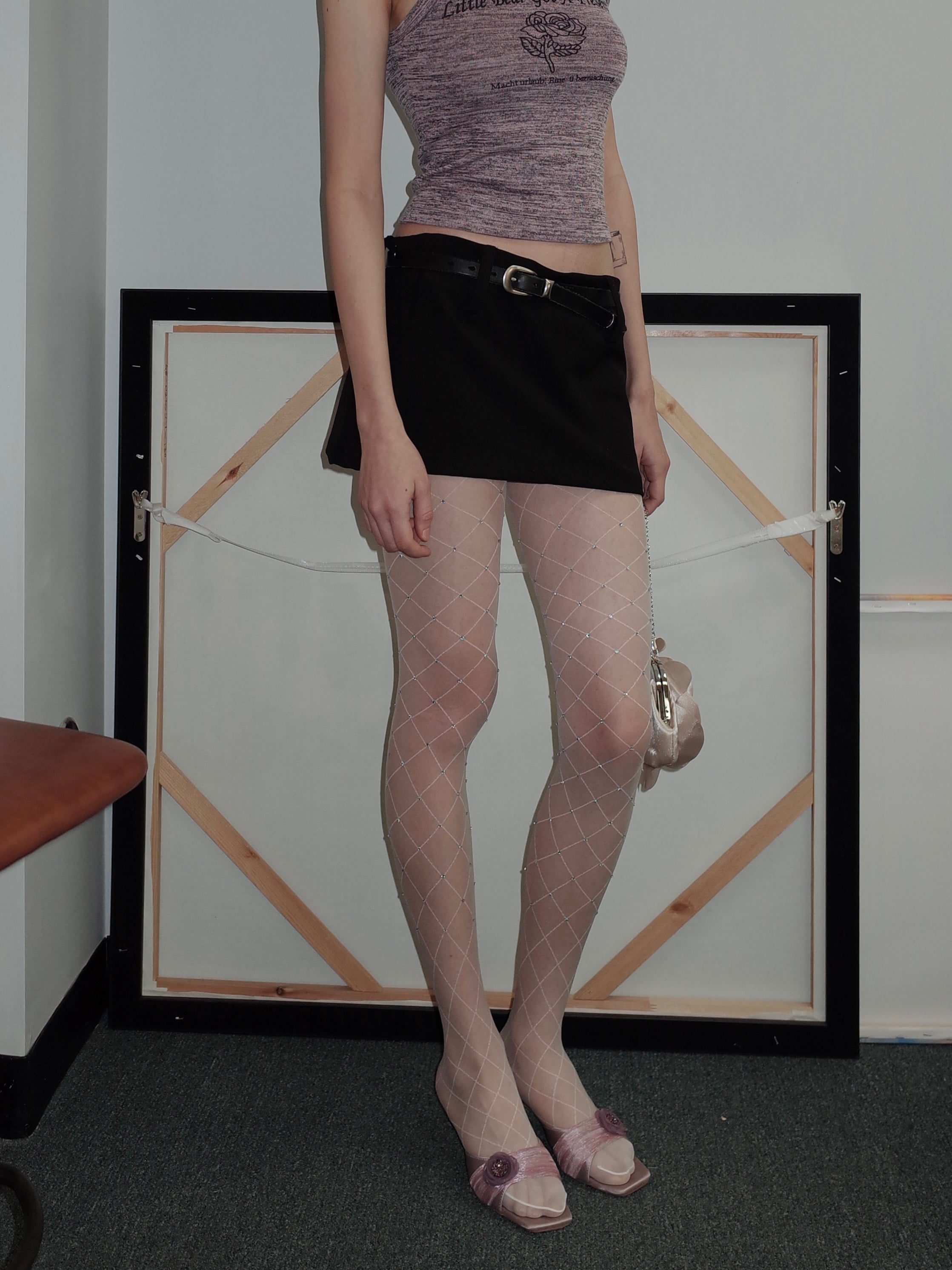 PROD 2024 Pre-spring One Size / White / In-stock Mesh Rhinestone Tights (Freely Cutable)