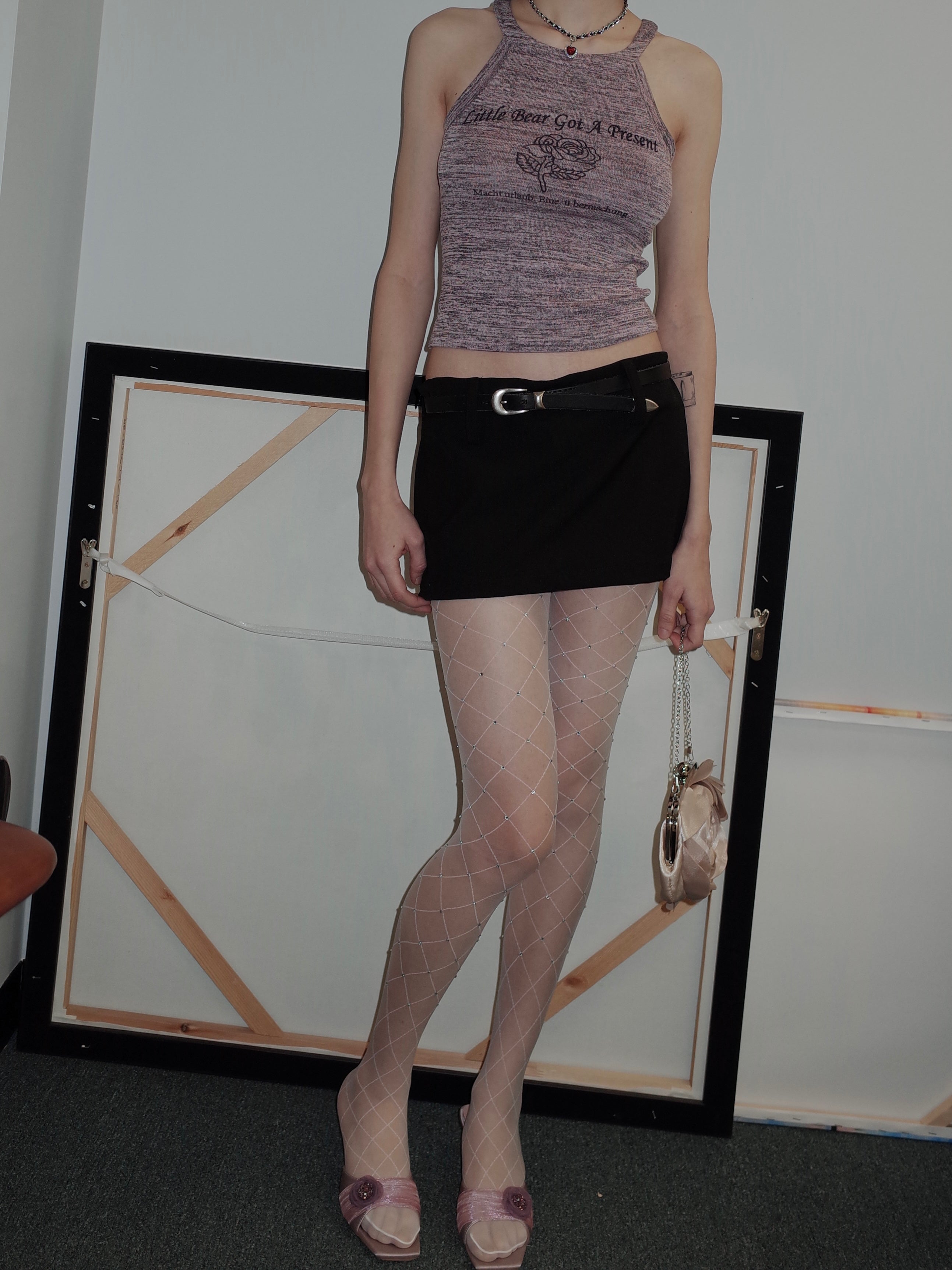 PROD 2024 Pre-spring One Size / White / In-stock Mesh Rhinestone Tights (Freely Cutable)