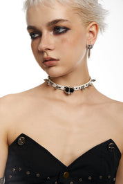 PROD 2024 Pre-spring One Size / White / In-stock Star Short Velvet Heart  Rivet Choker