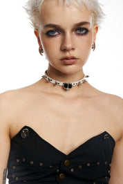 PROD 2024 Pre-spring One Size / White / In-stock Star Short Velvet Heart  Rivet Choker