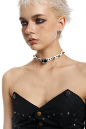PROD 2024 Pre-spring One Size / White / In-stock Star Short Velvet Heart  Rivet Choker