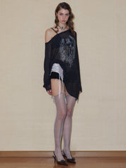 PROD 2024 Pre-spring One Size（XS-L） / Black / In-stock Semi-Sheer Angel Long sleeve