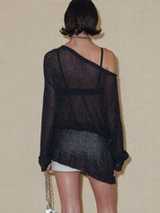 PROD 2024 Pre-spring One Size（XS-L） / Black / In-stock Semi-Sheer Angel Long sleeve