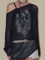 PROD 2024 Pre-spring One Size（XS-L） / Black / In-stock Semi-Sheer Angel Long sleeve