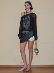 PROD 2024 Pre-spring One Size（XS-L） / Black / In-stock Semi-Sheer Angel Long sleeve