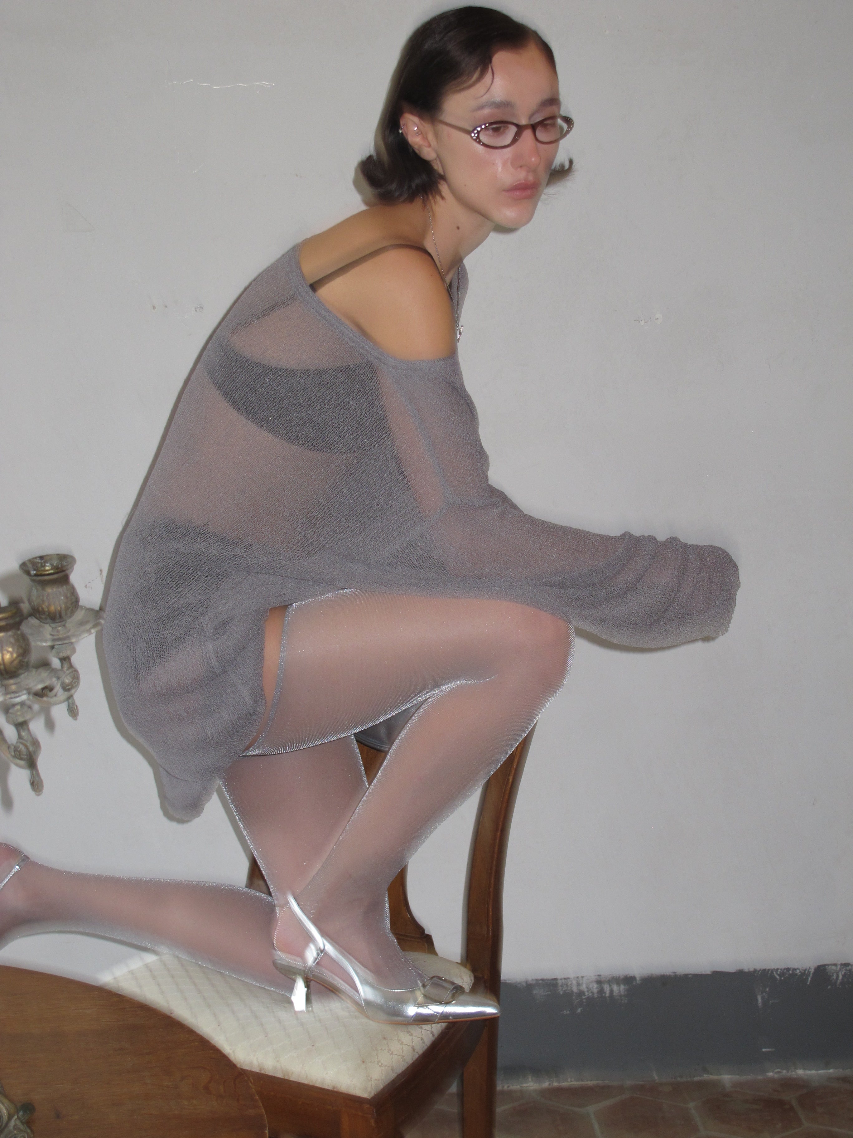 PROD 2024 Pre-spring One Size（XS-L） / Gray / In-stock Semi-Sheer Angel Long sleeve