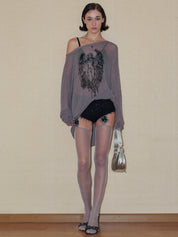 PROD 2024 Pre-spring One Size（XS-L） / Gray / In-stock Semi-Sheer Angel Long sleeve