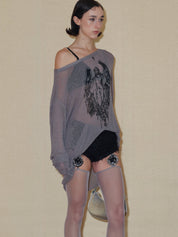 PROD 2024 Pre-spring One Size（XS-L） / Gray / In-stock Semi-Sheer Angel Long sleeve