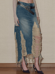 PROD 2024 Pre-spring Ripped Denim Midi Skirt