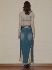 PROD 2024 Pre-spring Ripped Denim Midi Skirt