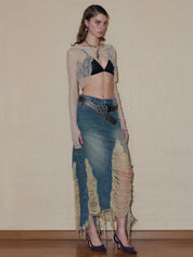 PROD 2024 Pre-spring Ripped Denim Midi Skirt