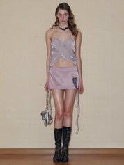 PROD 2024 Pre-spring Satin Kitty Pattern Mini Skirt