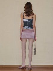 PROD 2024 Pre-spring Satin Kitty Pattern Mini Skirt