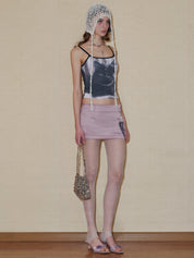 PROD 2024 Pre-spring Satin Kitty Pattern Mini Skirt