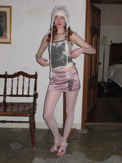 PROD 2024 Pre-spring Satin Kitty Pattern Mini Skirt