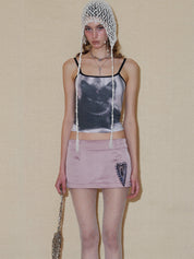 PROD 2024 Pre-spring Satin Kitty Pattern Mini Skirt