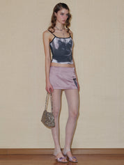 PROD 2024 Pre-spring Satin Kitty Pattern Mini Skirt