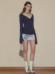 PROD 2024 Pre-spring Satin Puppy Pattern Mini Skirt