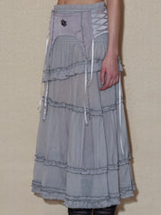 PROD 2024 Pre-spring Semi-sheer Tiered Skirt（With Lace Shorts）