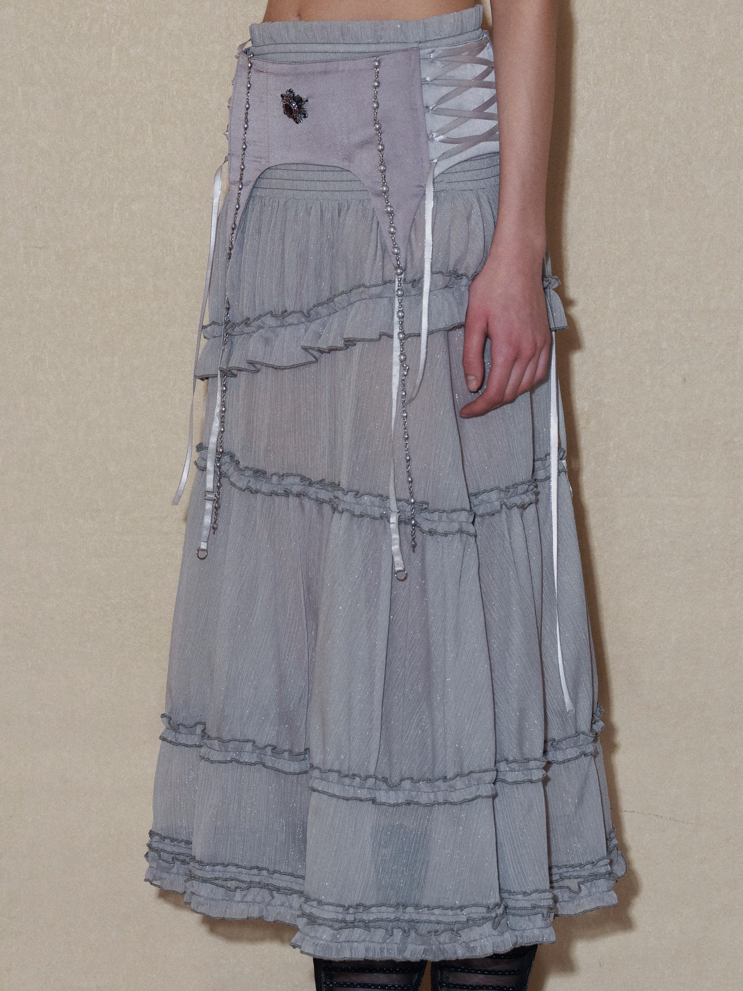 PROD 2024 Pre-spring Semi-sheer Tiered Skirt（With Lace Shorts）