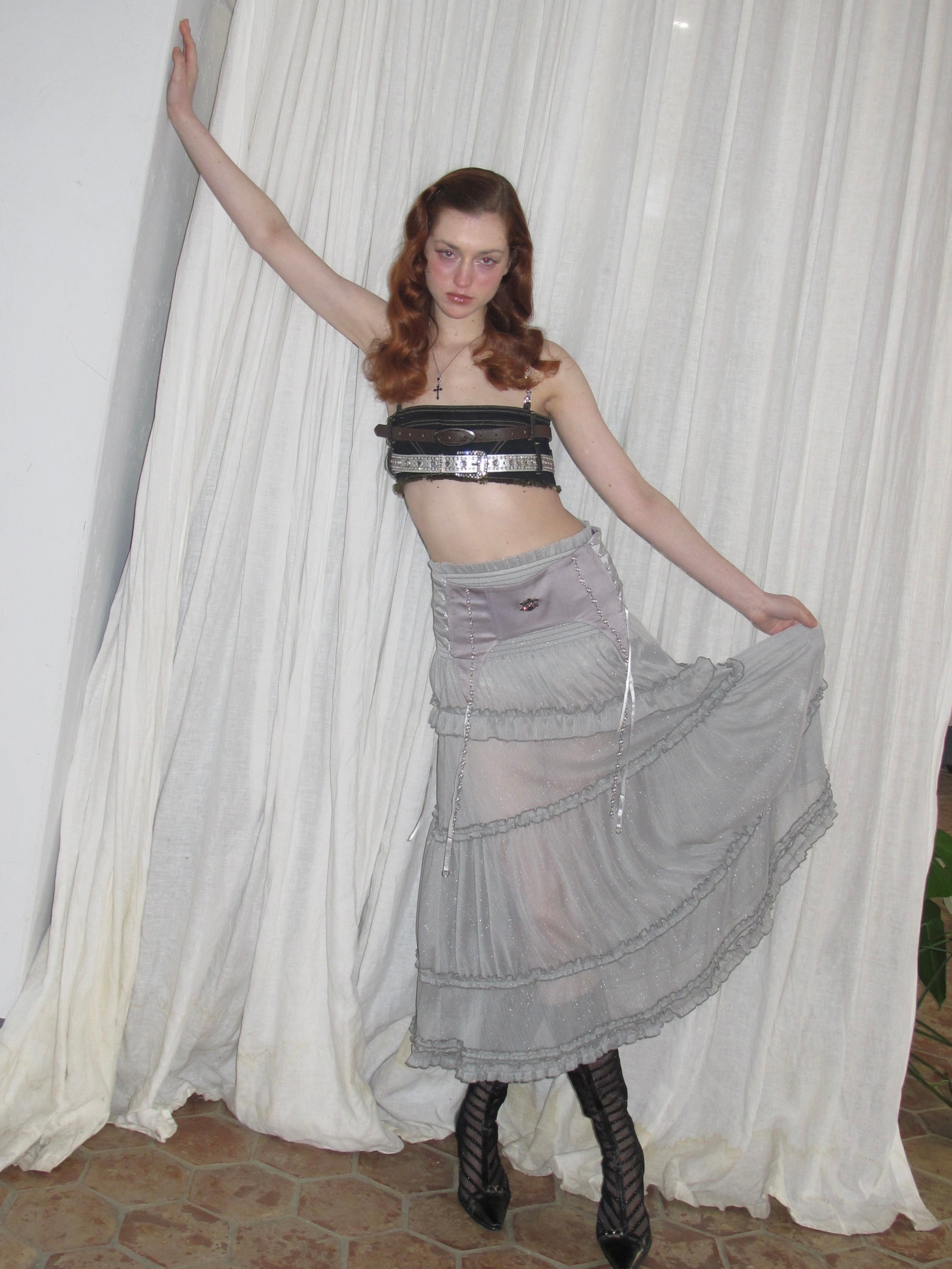PROD 2024 Pre-spring Semi-sheer Tiered Skirt（With Lace Shorts）