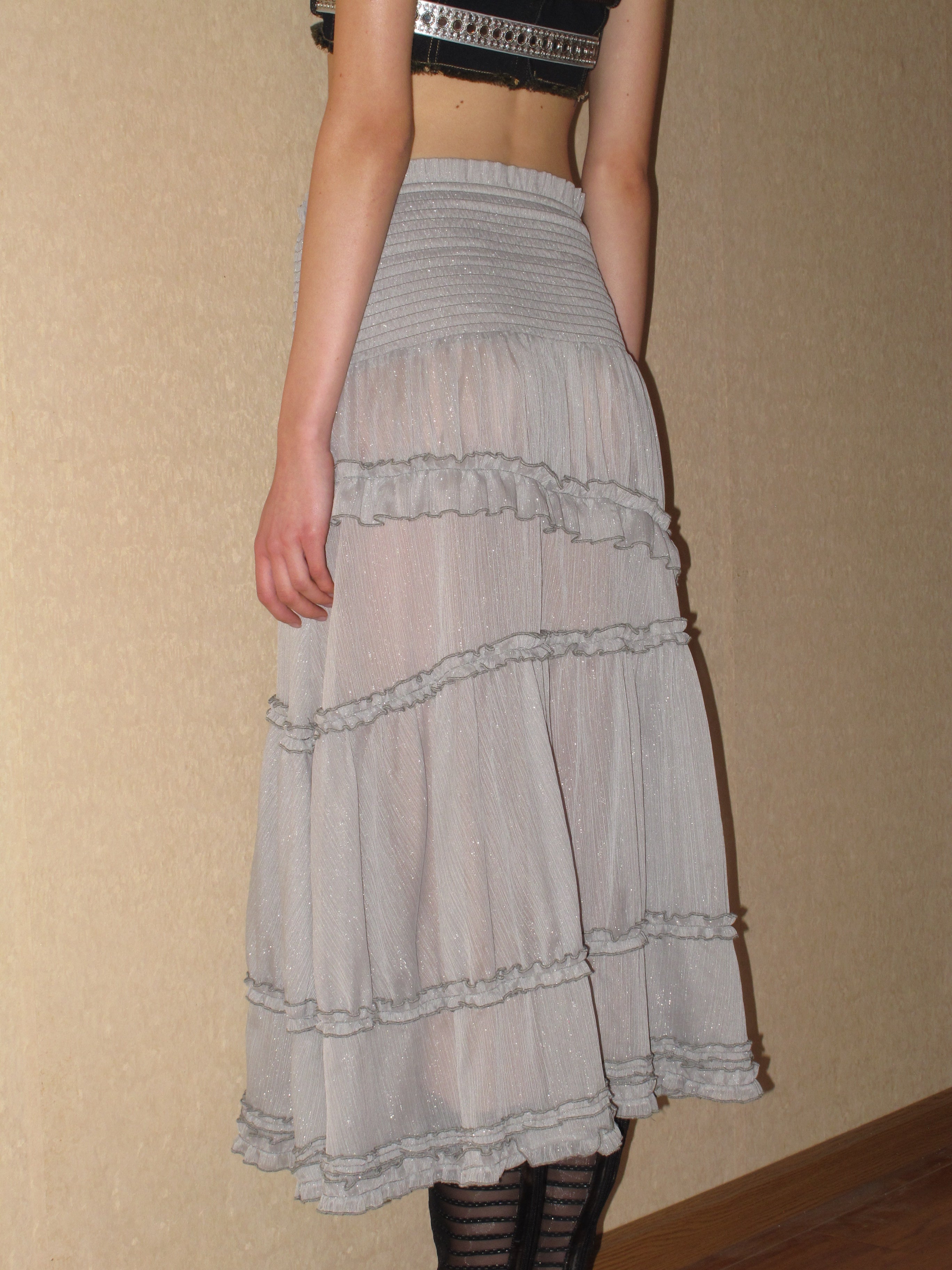 PROD 2024 Pre-spring Semi-sheer Tiered Skirt（With Lace Shorts）