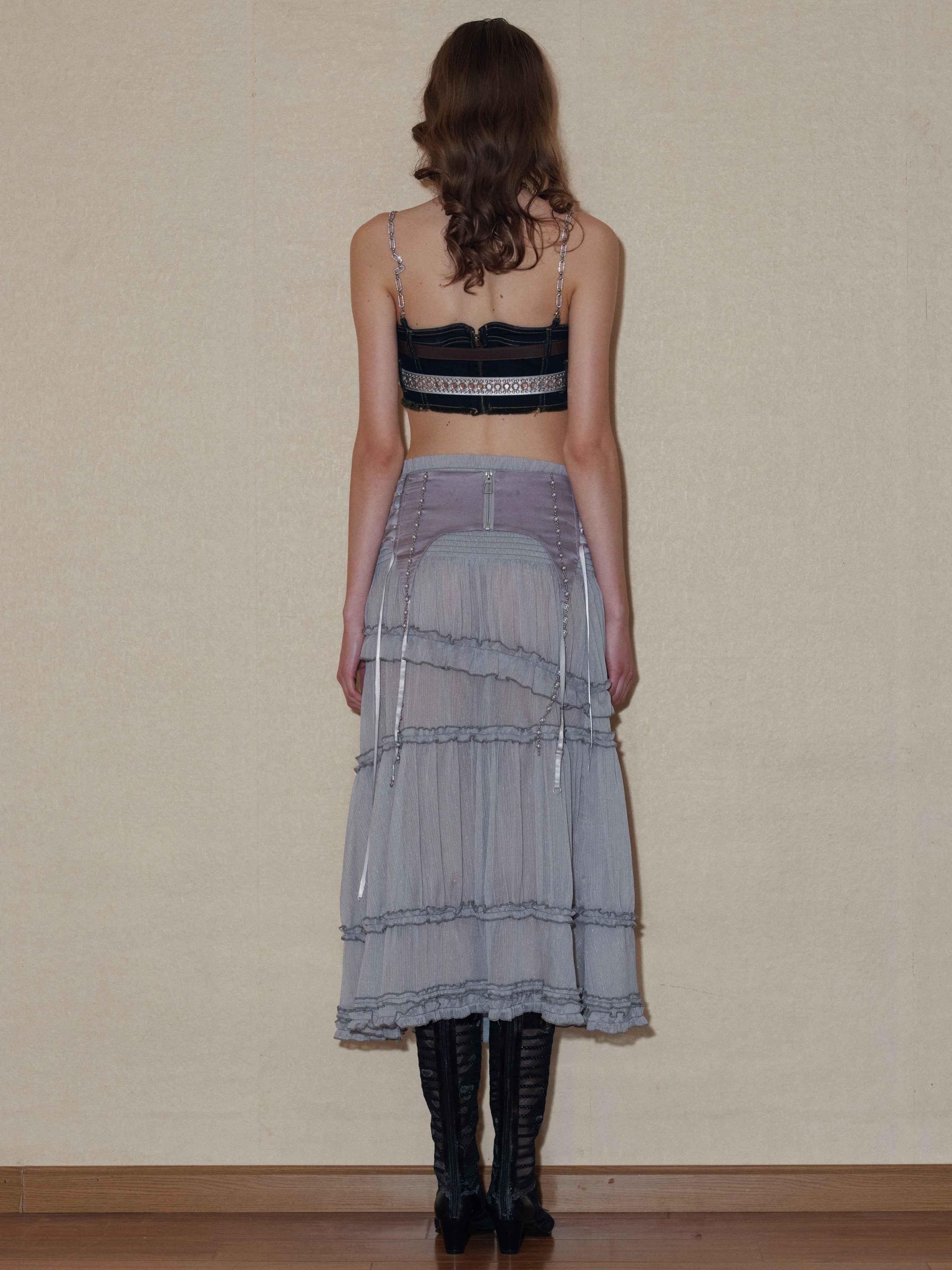 PROD 2024 Pre-spring Semi-sheer Tiered Skirt（With Lace Shorts）