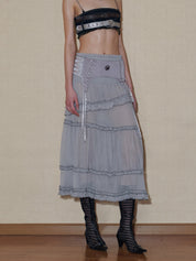 PROD 2024 Pre-spring Semi-sheer Tiered Skirt（With Lace Shorts）