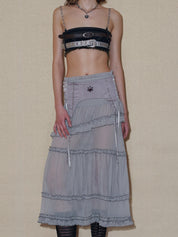 PROD 2024 Pre-spring Semi-sheer Tiered Skirt（With Lace Shorts）