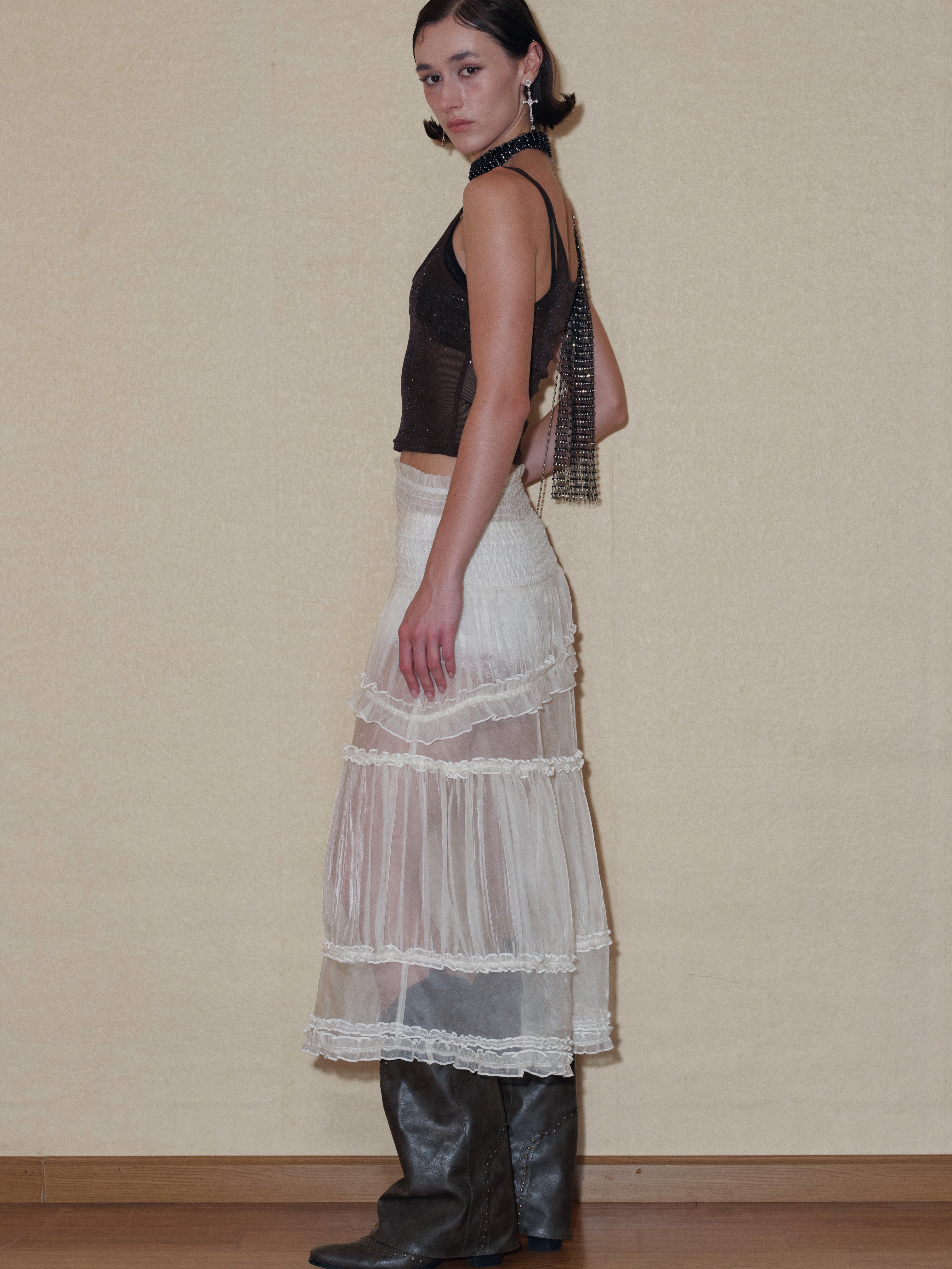 Semi sheer Tiered Skirt With Lace Shorts PROD