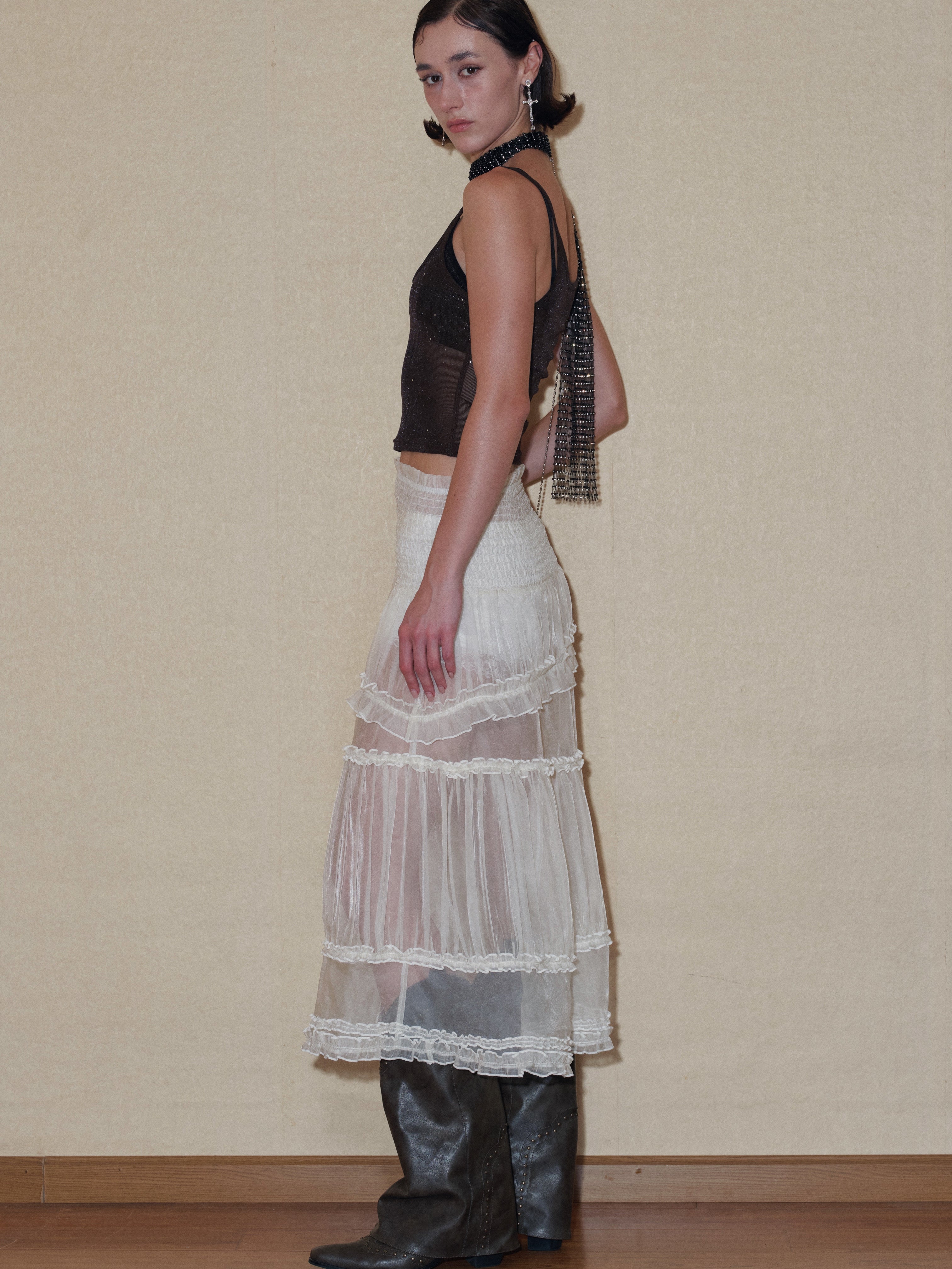 PROD 2024 Pre-spring Semi-sheer Tiered Skirt（With Lace Shorts）