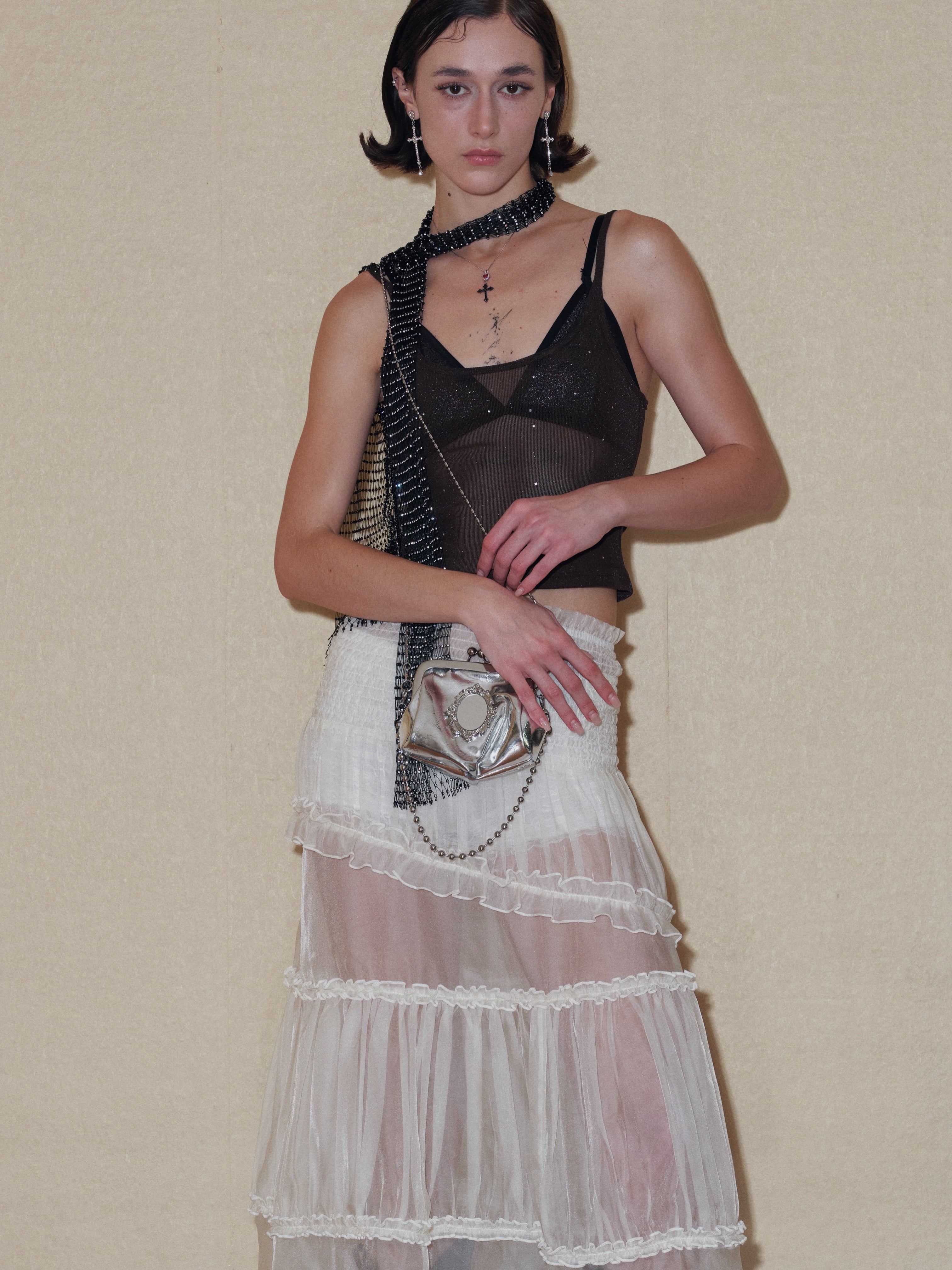 PROD 2024 Pre-spring Semi-sheer Tiered Skirt（With Lace Shorts）