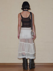 PROD 2024 Pre-spring Semi-sheer Tiered Skirt（With Lace Shorts）