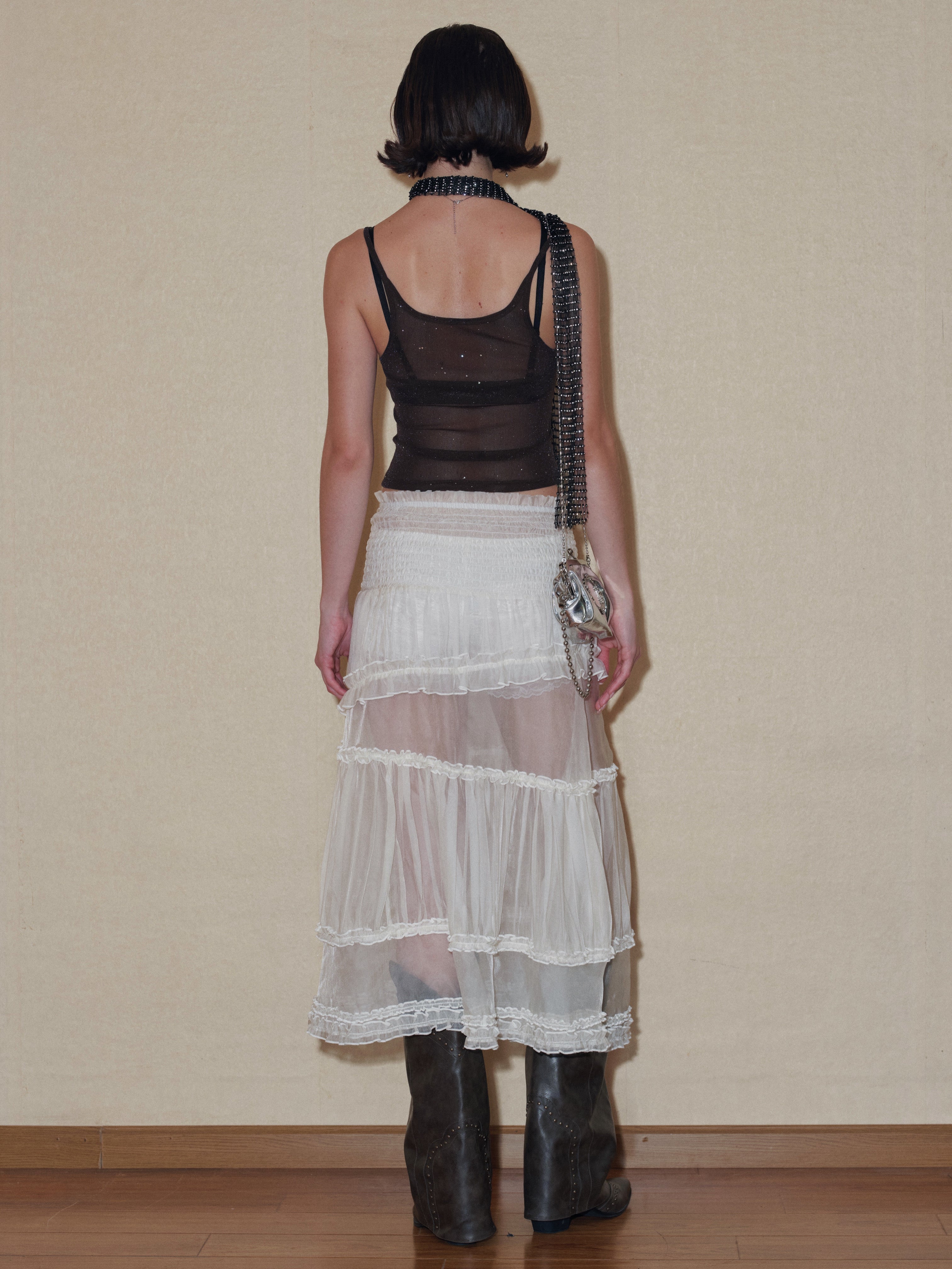 PROD 2024 Pre-spring Semi-sheer Tiered Skirt（With Lace Shorts）