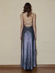 PROD 2024 Pre-spring Silver Metallic V-Neck Backless Dress