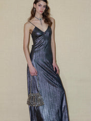 PROD 2024 Pre-spring Silver Metallic V-Neck Backless Dress