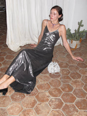 PROD 2024 Pre-spring Silver Metallic V-Neck Backless Dress