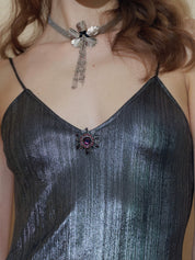 PROD 2024 Pre-spring Silver Metallic V-Neck Backless Dress