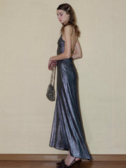 PROD 2024 Pre-spring Silver Metallic V-Neck Backless Dress