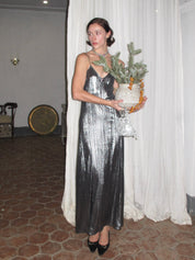 PROD 2024 Pre-spring Silver Metallic V-Neck Backless Dress